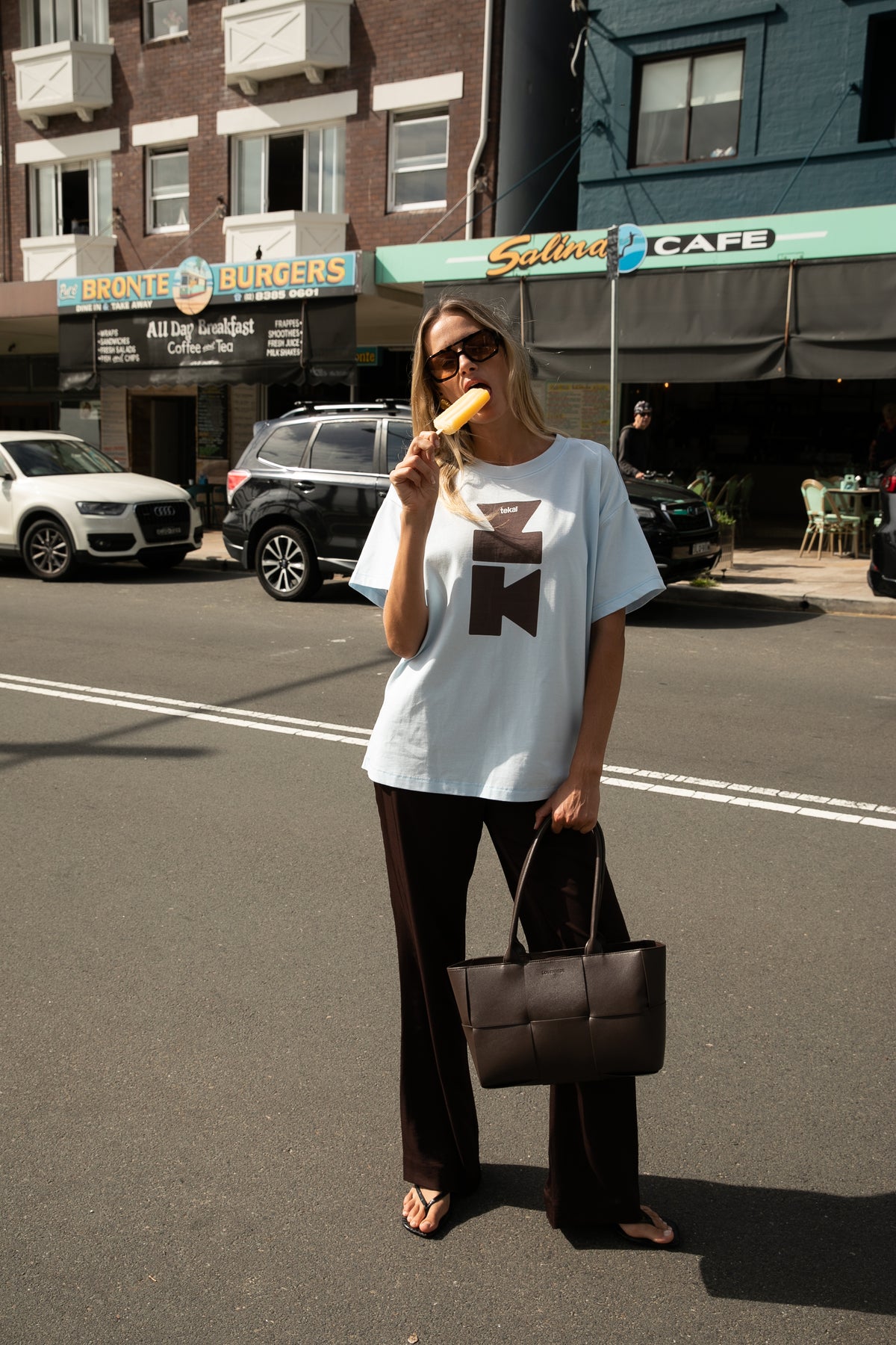 AVALON TEE - SKY BLUE & CHOCOLATE